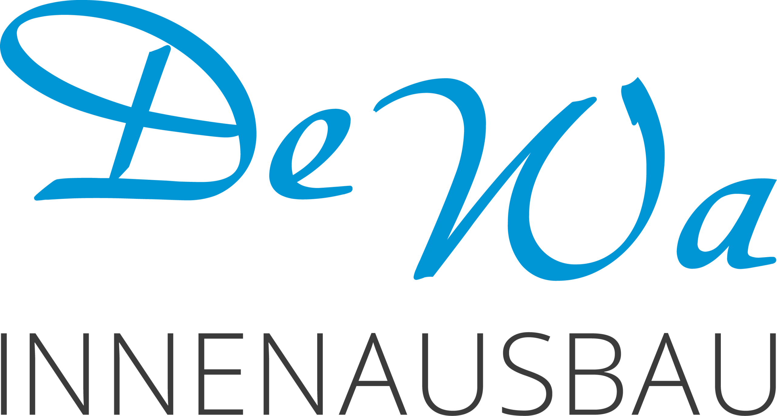 Logo mit "DeWa" in blauer Schrift und "INNENAUSBAU" in schwarzer Schrift, modern und professionell.